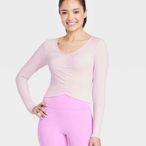 All in Motion Flex Shirred Cropped Light Pink Long Sleeve Size XL